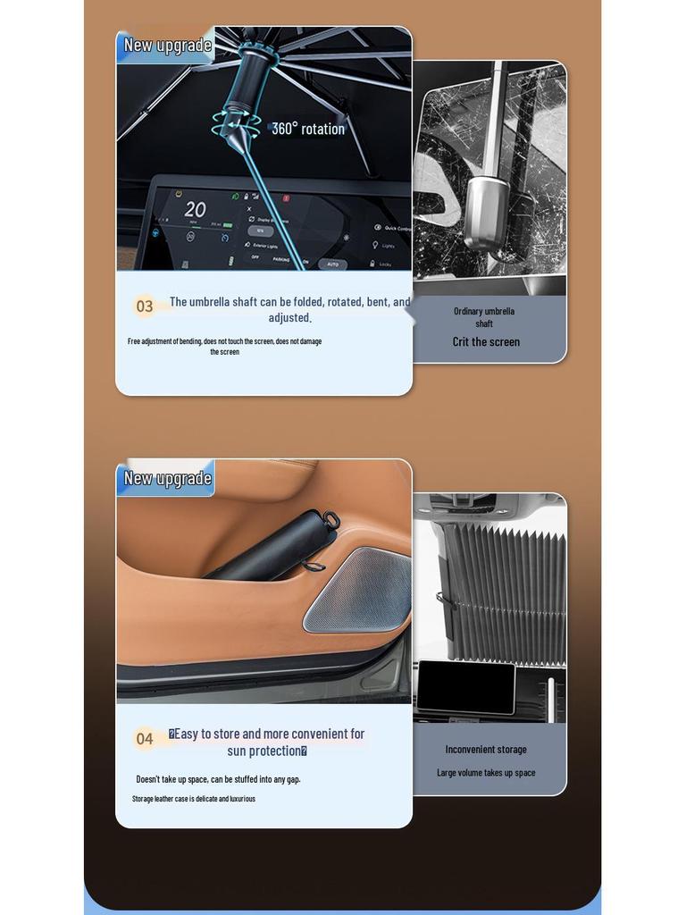 V-Shaped Titanium Gold Car Umbrella with Curved Handle for Front Windshield