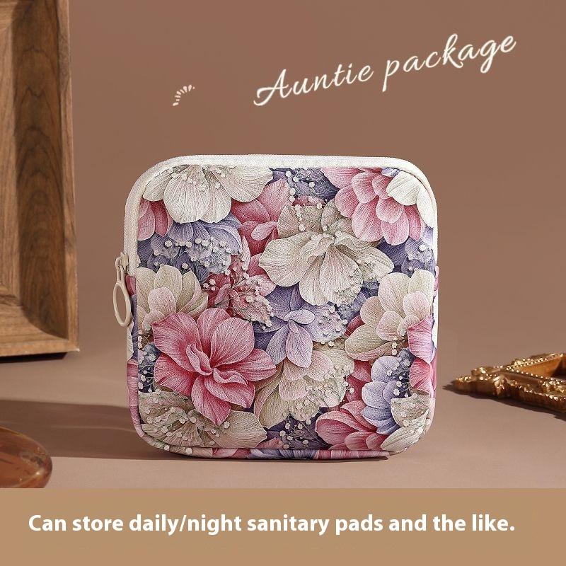 

Креативная ПВХ сумка для гигиенических прокладок с цветочным принтом, большой вместимости, многоцелевая монетница, портативная сумка для хранения косметики