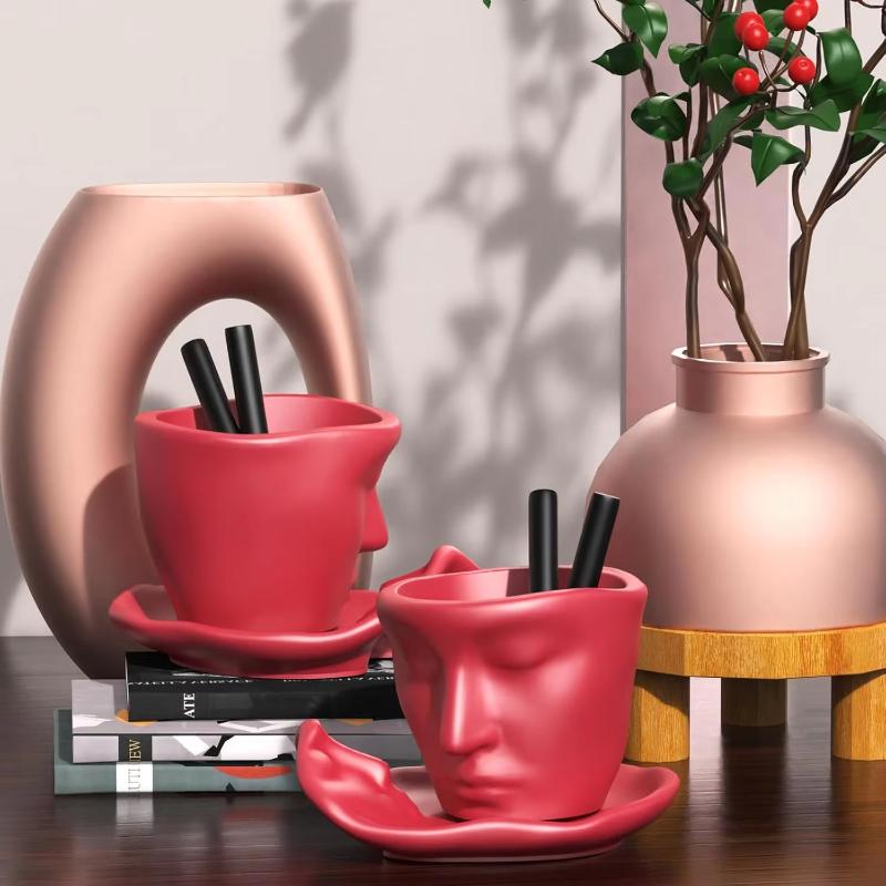 3D Abstract Face Coffee Cup Mold Silicone Baking Tray Artisanal Storage Tray Candle Cup Mold Creative Kitchen Craft