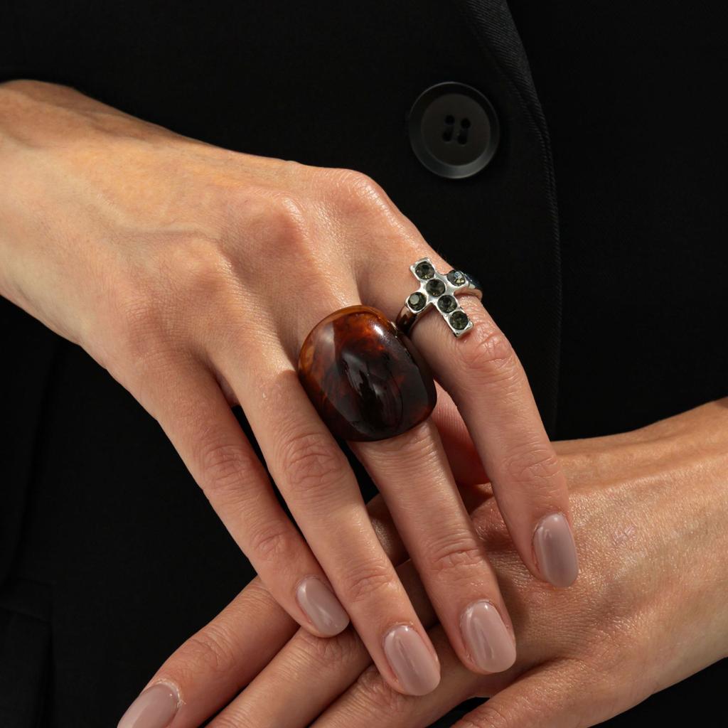 Mode Metall Glansig Enkel Ring Öppen Ring Set, Överdriven Smuts Harts Bred Ring