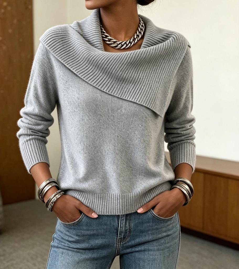 2026 Autumn/Winter Korean Style Slimming Loose Knit Lapel Sweater - Versatile Solid Color Women's Base Layer