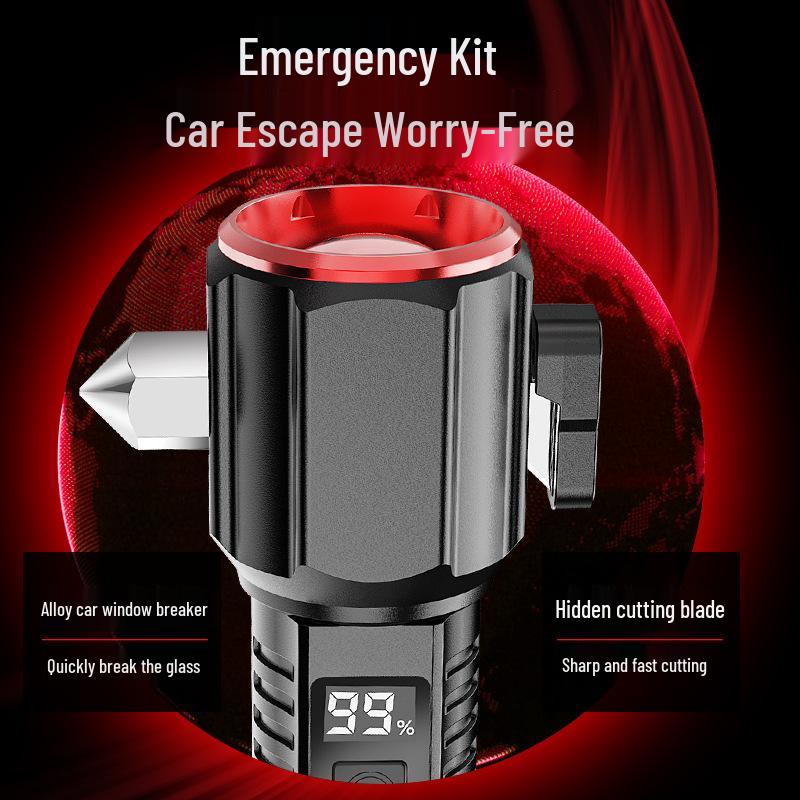 Portable Multi-Functional Safety Hammer with Strong Flashlight for Car and Outdoor Emergencies