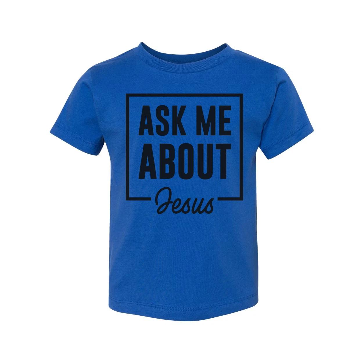 

Unisex Christian T Shirt With Ask Me About Jesus Graphic Inside A Bold Square Fr 3XL