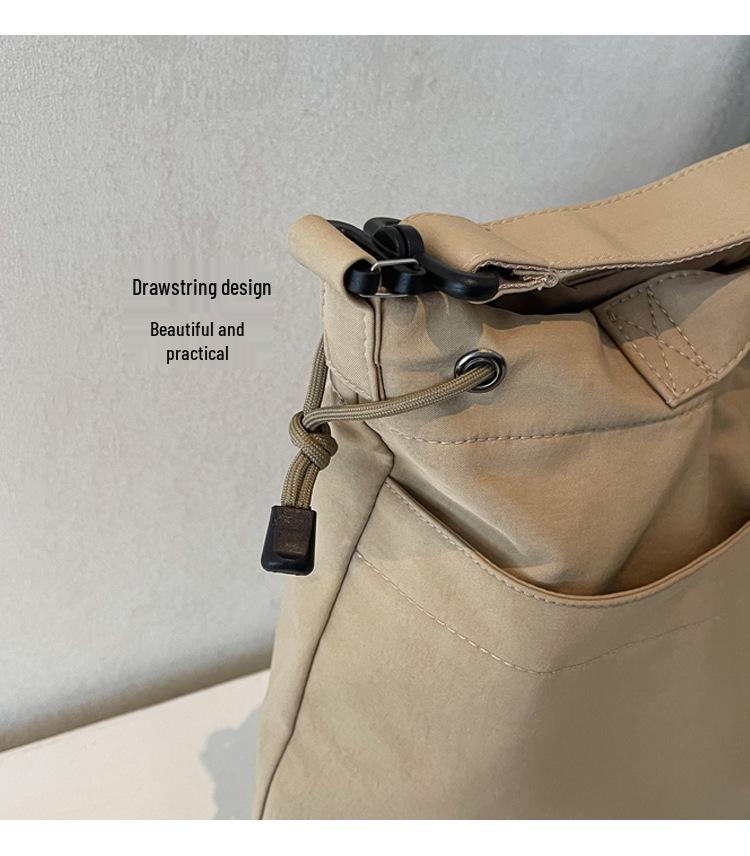 2026 Chic Japanese Workwear Style Solid Color Women's Casual Handbag - Drawstring Fashion Single Shoulder Crossbody Bag
