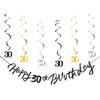 30th Birthday Decorations for Boys Swirls Streamers Set, Hanging Vortex Happy 30th Birthday Banner for Girls, Black and Gold 30 Birthday Decor Party