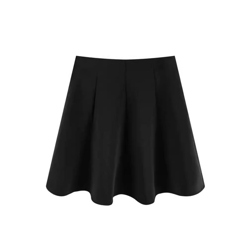 2024 Spring Black High Waist A-Line Skirt: Women's College Style, Slim, Anti-Exposure