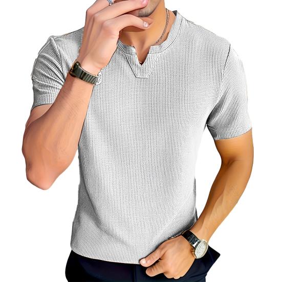 Tricou bărbați cu guler în V, mânecă scurtă, culoare solidă, Slim Fit, moale, respirabil, vară, casual, topuri, purtare zilnică