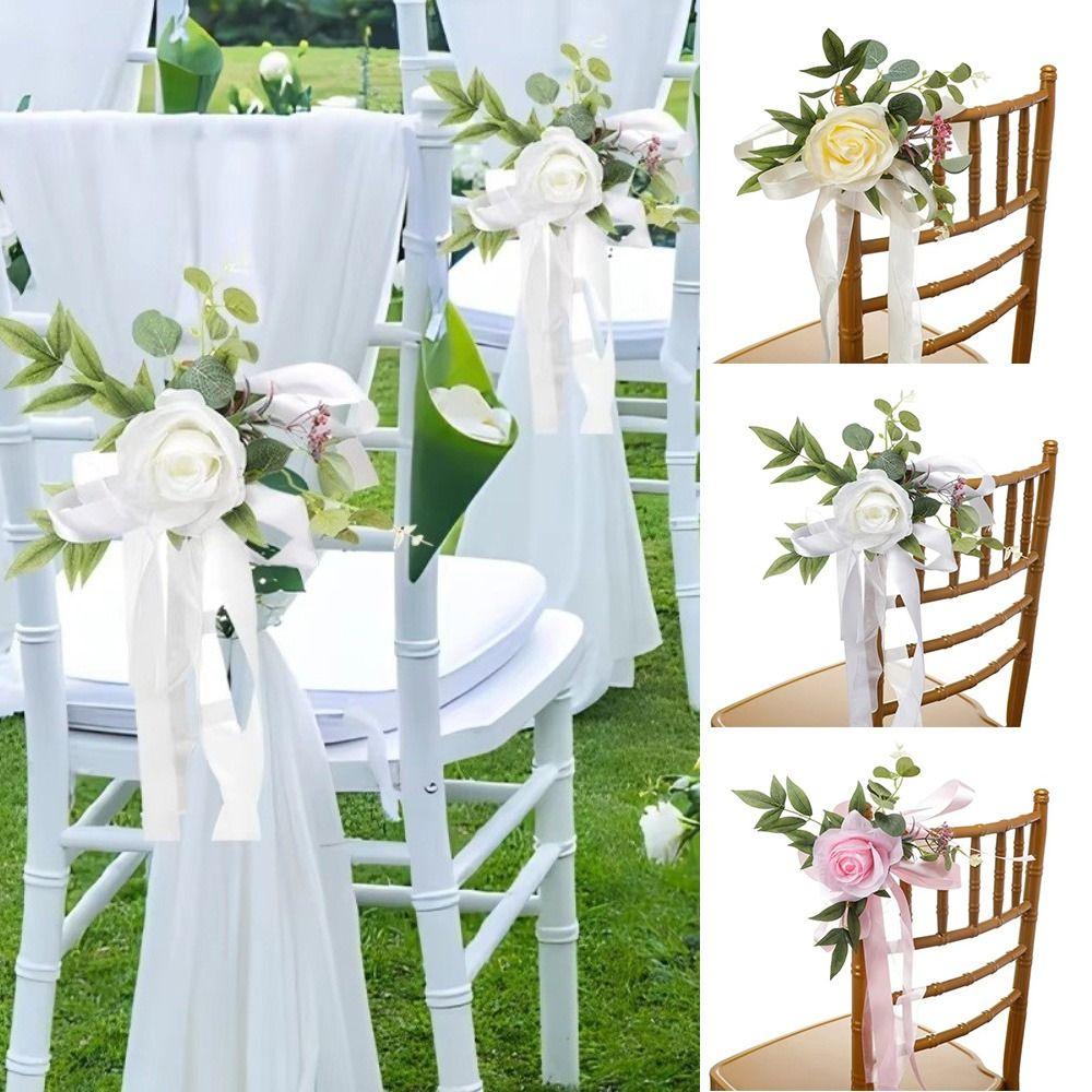 Chiffon Ribbon Artificial Flower Chair Decorations Pew Flowers Wedding Ceremony