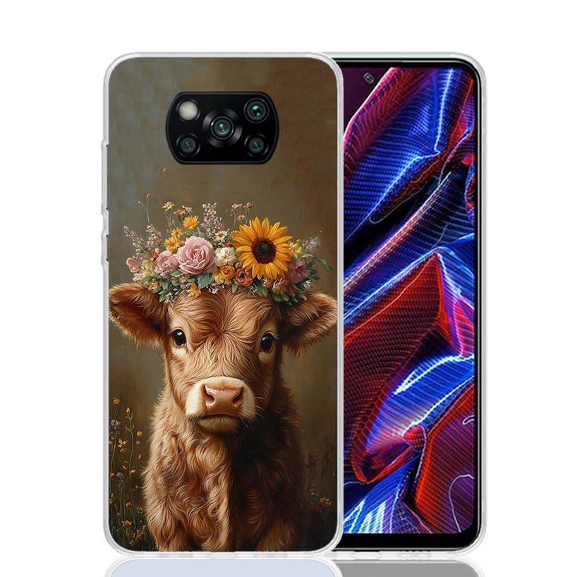 Cute Highland Cow Phone Case For Xiaomi Poco X7 X6 X5 Pro F7 Ultra Redmi 15C 15 13 13C 12 12C 10 10A 10C 9 9A 9C 9T Cover Poco X