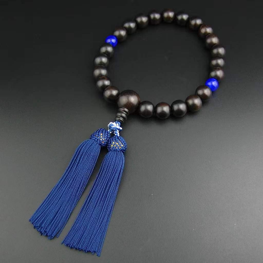 Myorenka Koraliki modlitewne dla mężczyzn Juzu Heban 22 koraliki Niebieski agat Koraliki modlitewne Woreczek na koraliki modlitewne Zestaw Koraliki modlitewne na jedną rękę Nieformalne koraliki modlitewne Sektowe do użytku