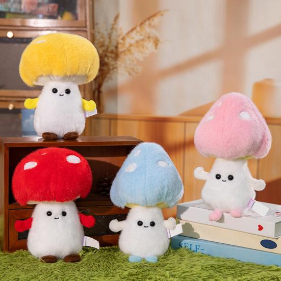 Mushroom Plush Toy Cartoon Stuffed Animal Soft Huggable Pillow Adorable Smiling Cushion for Kids & Collectors