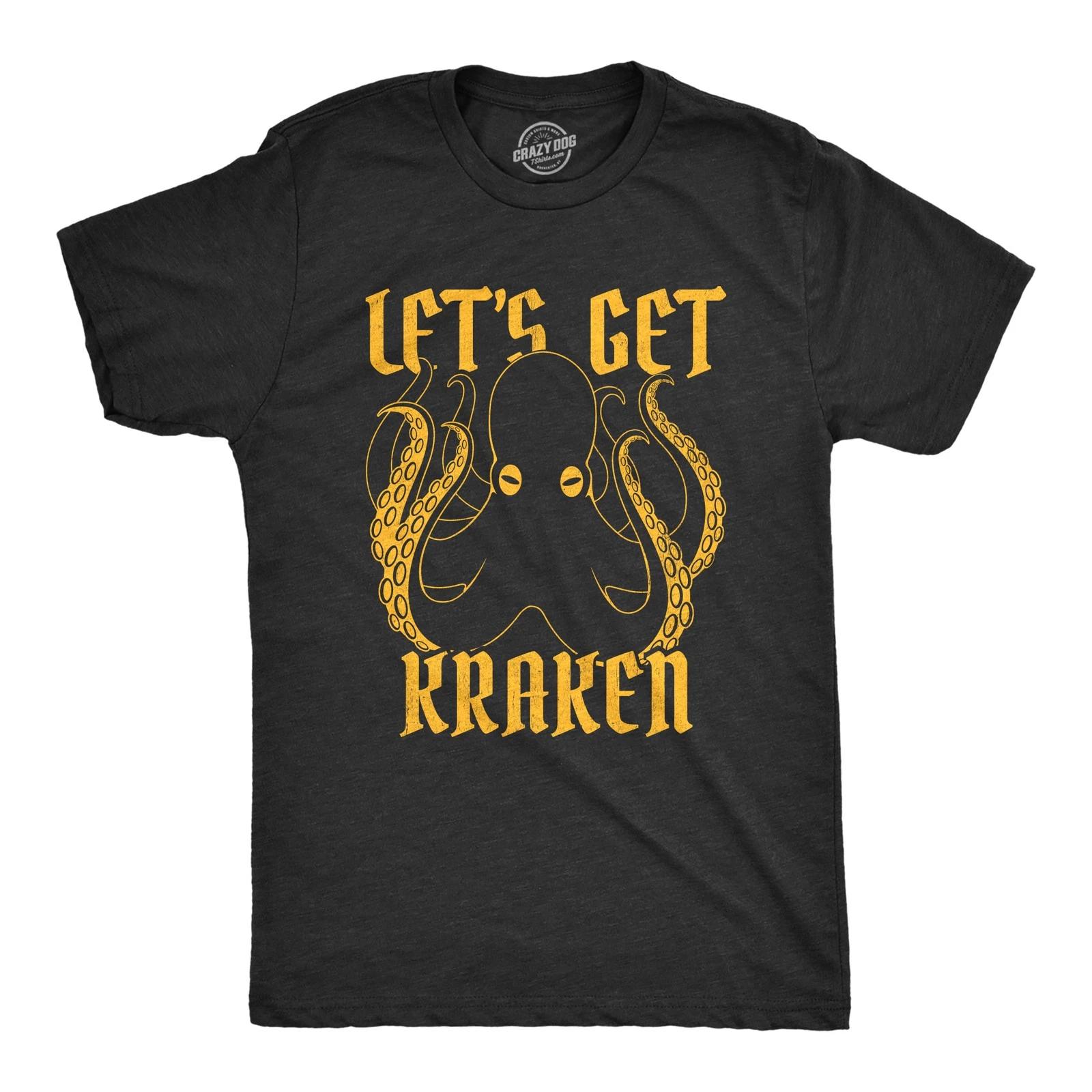 Mens Let s Get Kraken T Shirt Funny Mythical Octopus Novelty Graphic Tee XXXL