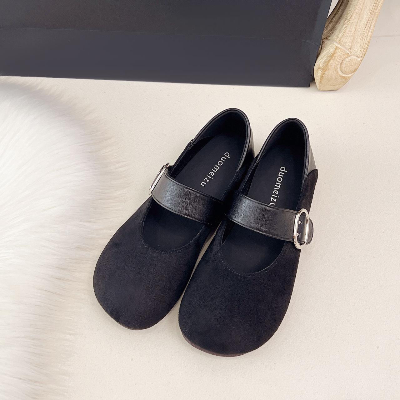 

Korean version of round head suede with single shoes women s 2025 new autumn retro leopard print fashionable Mary Jane small leather shoes 35 чёрный