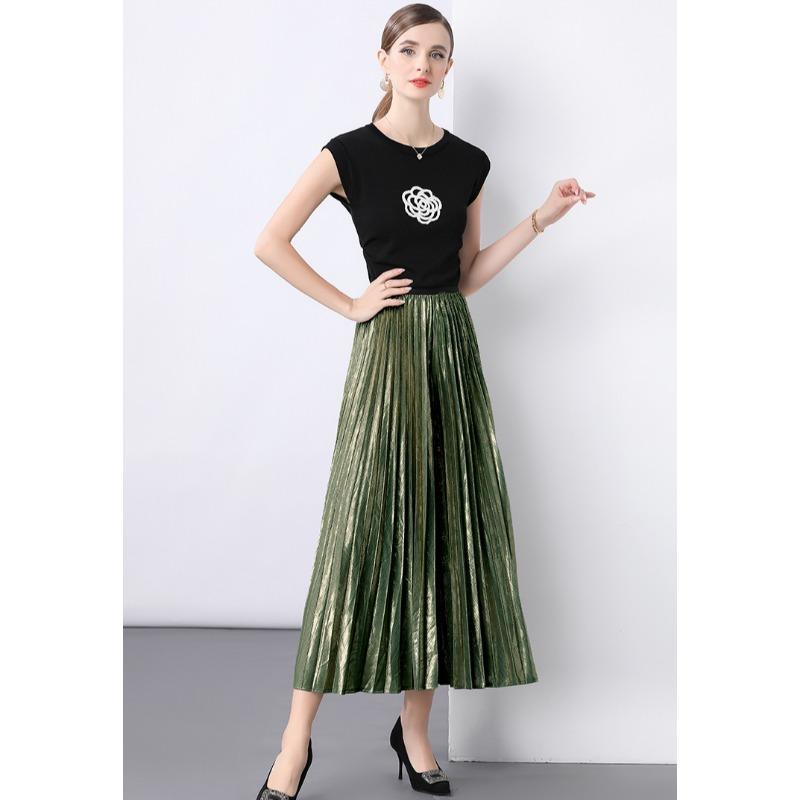 

Летний женский повседневный брючный костюм из двух предметов: вязаный свитер-пуловер и плиссированные брюки длиной до щиколотки One size