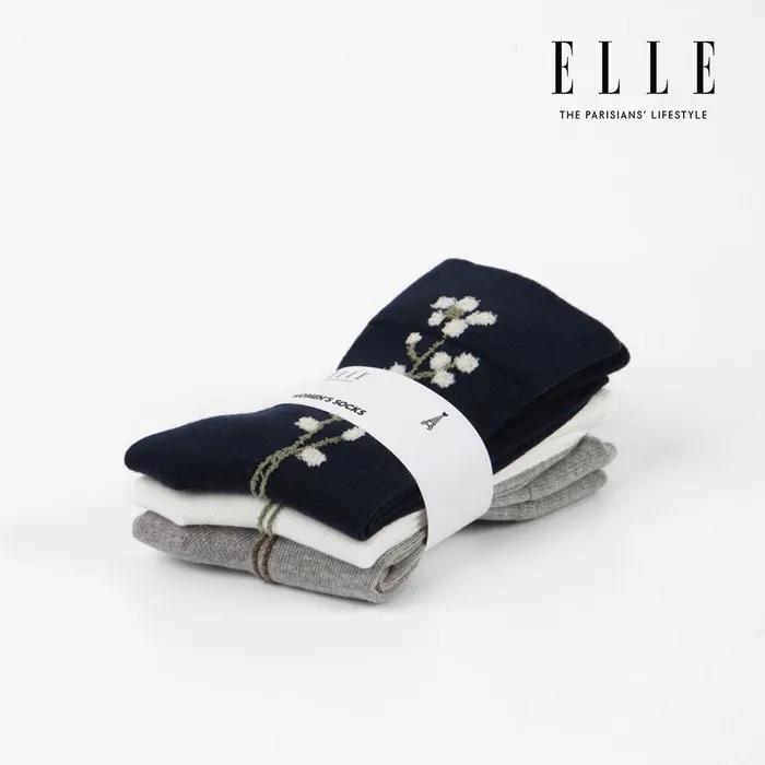 [3PACK] ELLE Tactel Flower Long Socks Mixed Colors