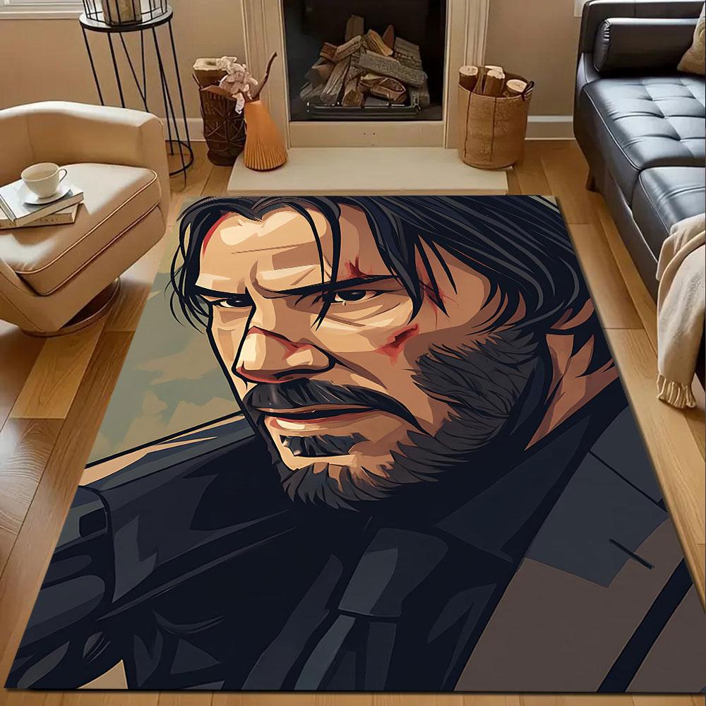 Mysterious Warrior Portrait Patterned Carpet, Non Slip Mat Suitable for Living Room and Bedroom Sofas