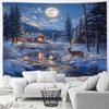 Winter Forest Elk Tapestry Farmhouse Stream Snowy Animal Nature Landscape New Year Christmas Home Living Room Decor Wall Hanging