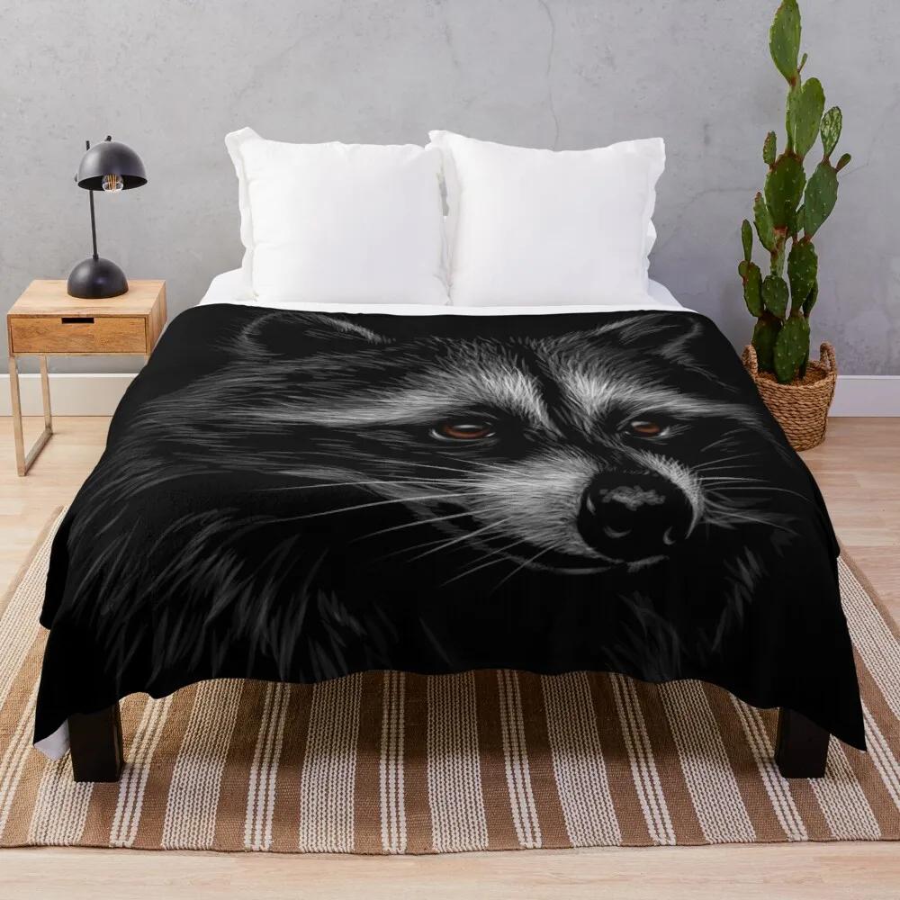 Raccoon Flannel Throw Blanket King Queen Size Cute Kawaii Wild Animals Blanket For Bed Sofa Couch Super Soft Lightweight Warm