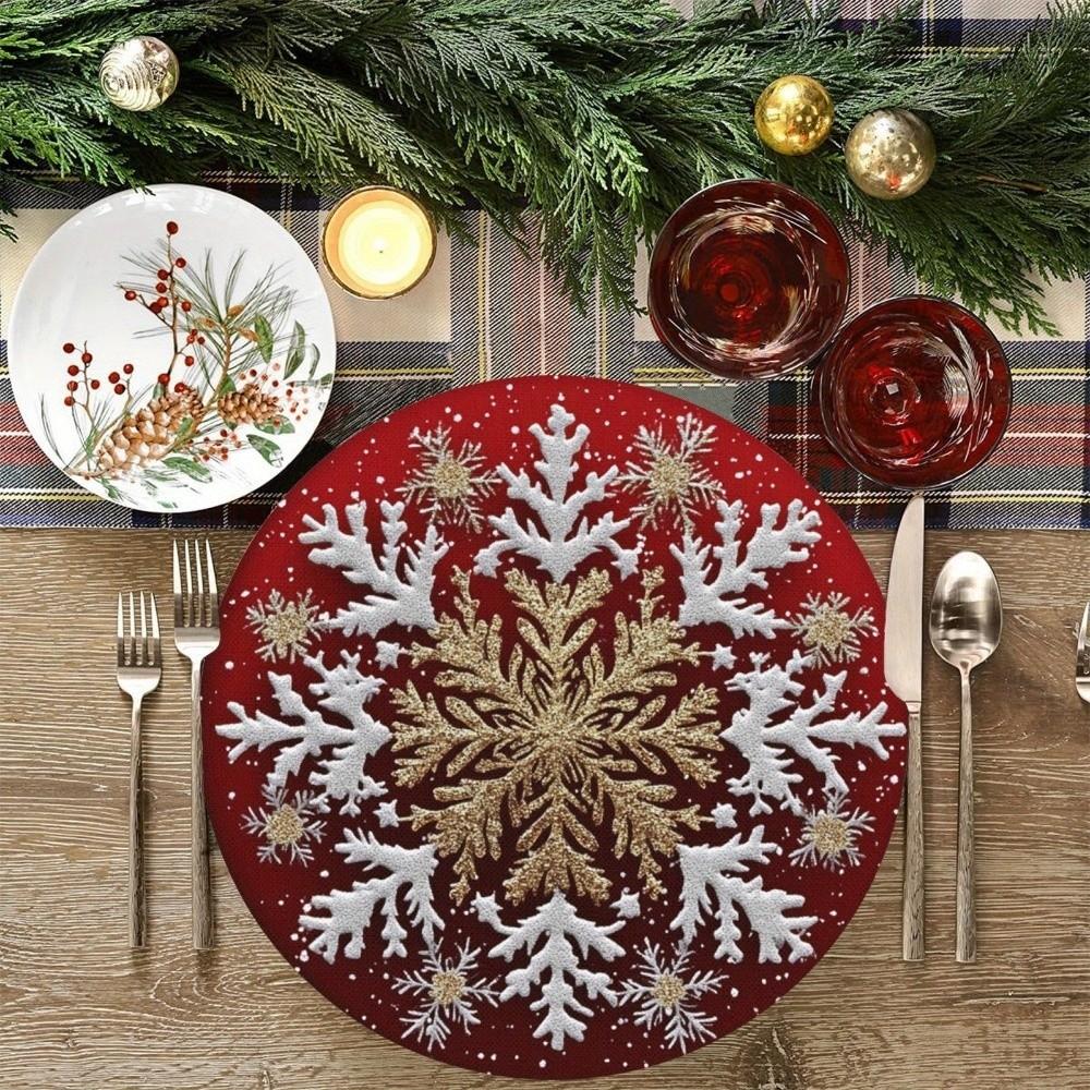 Weihnachtsmann Schneeflocken Weihnachten Platzset Rund Weihnachtsdeko Tischdecke Langlebige Tischsets