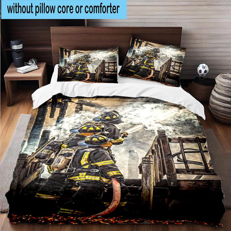 Firefighter's American Pride 3pcs Bedding,Including 1pc Duvet Cover And 2pcs Pillowcases Perfect for Christmas,Ideal for Bedroom, Dormitory