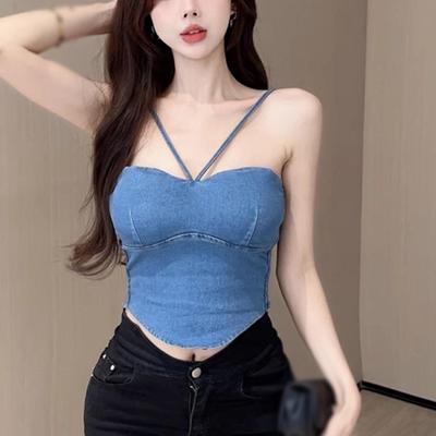 Sommer Damen Camisole Slim Sexy Einfarbig Gepolstert Sommer Cowboy Tank Top