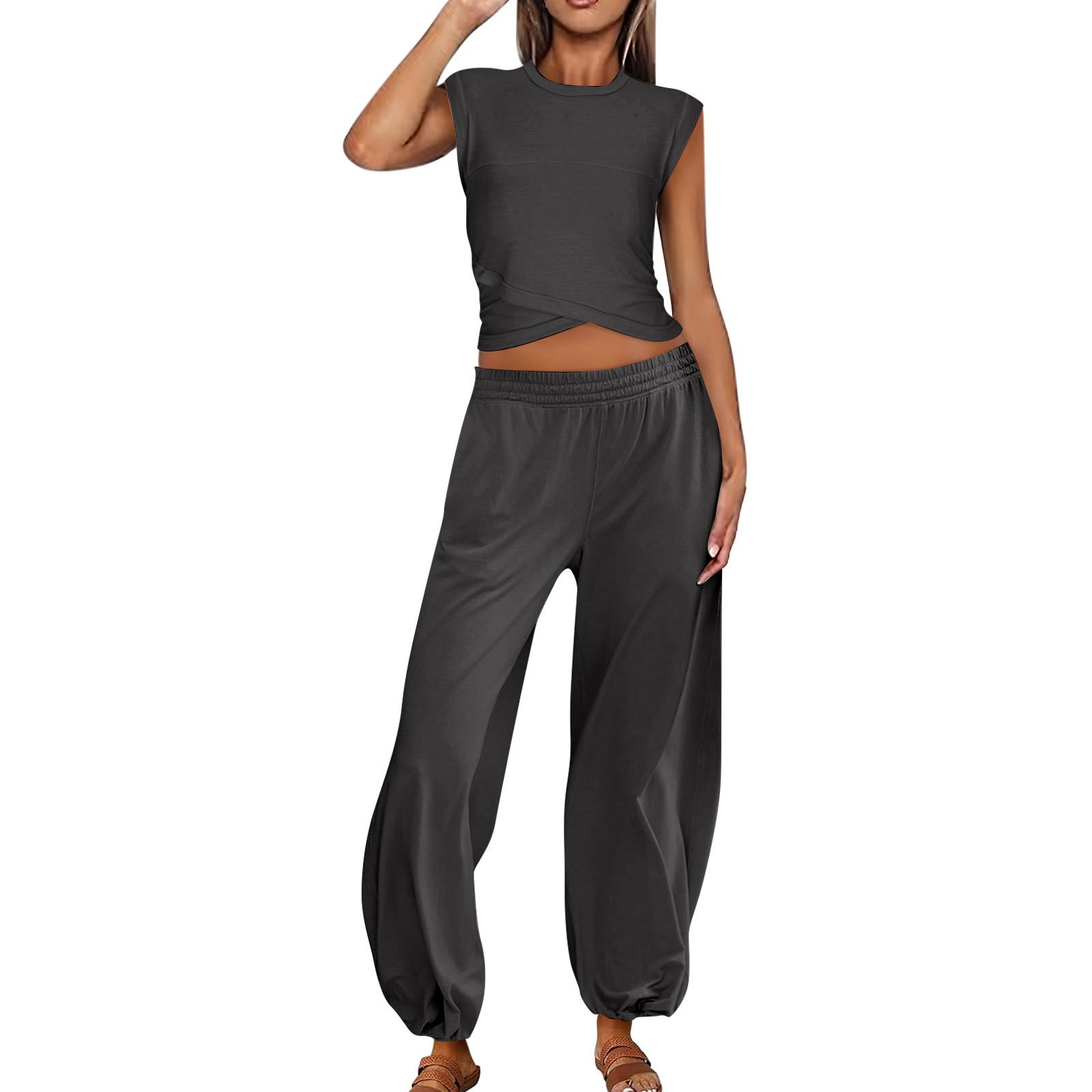 

Комплекты из 2 предметов для женщин Повседневные летние наряды для женщин Укороченный топ Спортивные штаны Соответствующие комплекты M