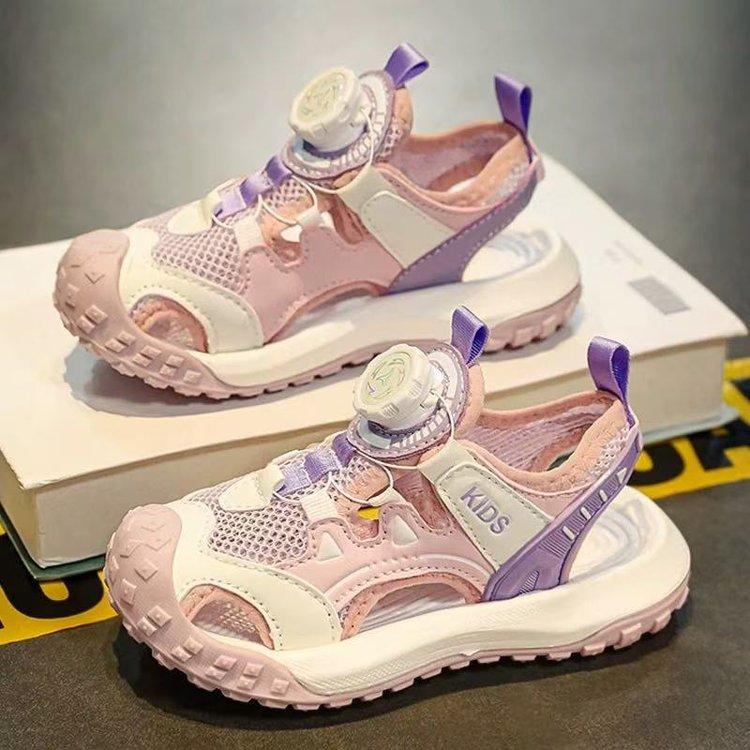 

Boys sports sandals 2025 new summer rotating button bag head anti-kick wet water beach shoes children s sandals 30 розовый