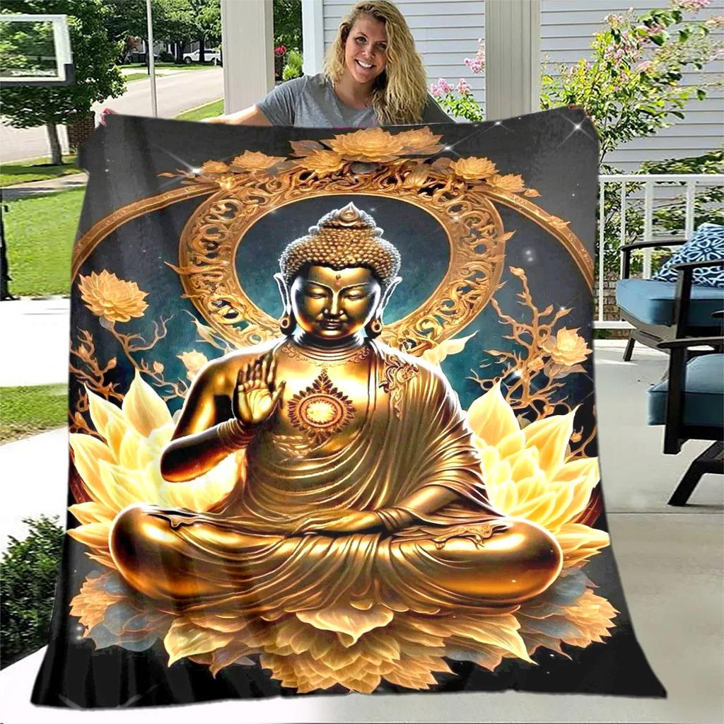 Coperta in Peluche Buddha Sakyamuni Bodhisattva Guanyin del Buddismo, Coperta in Flanella Coperta Plaid per Soggiorno Camera da Letto Letto Divano Preghiera