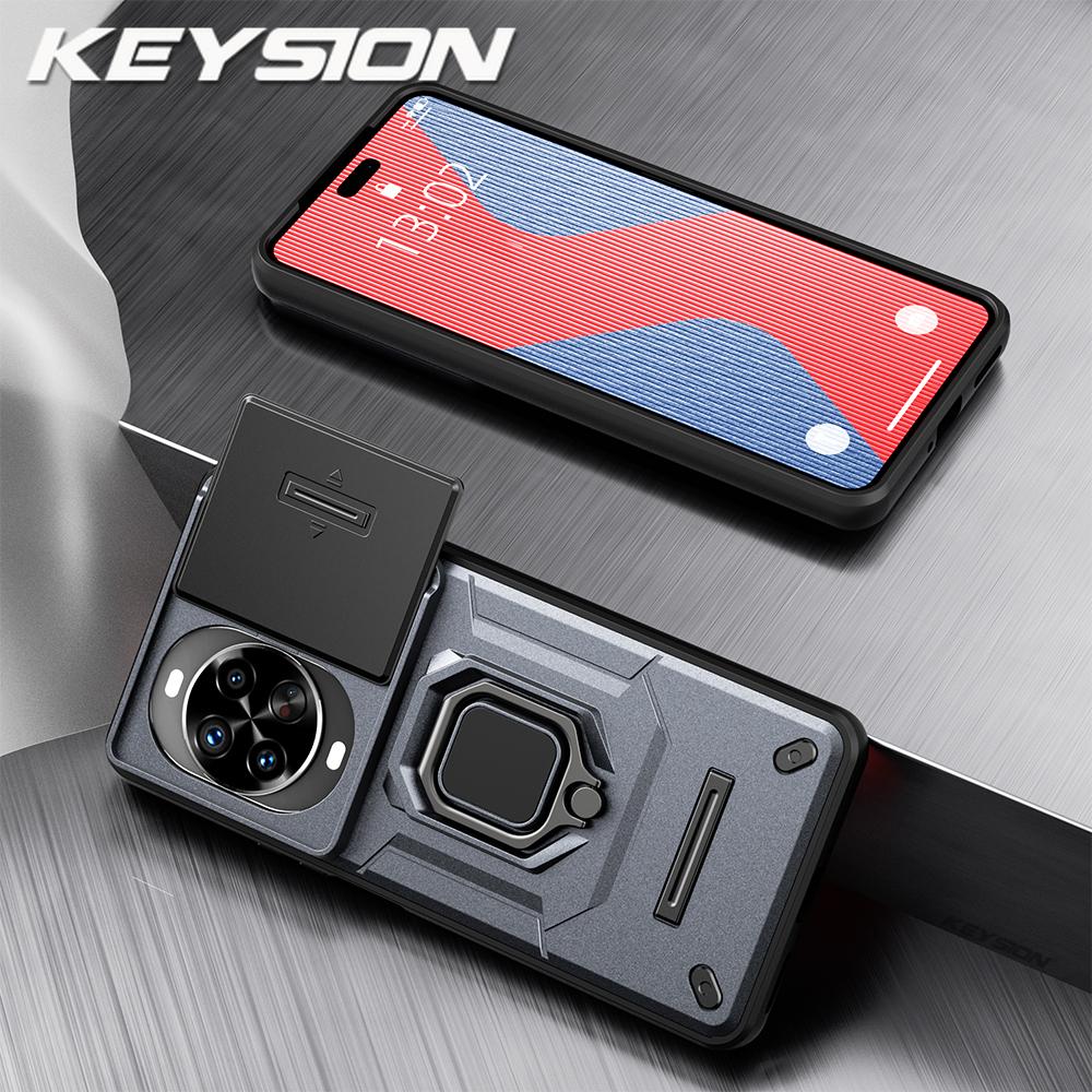 KEYSION Shockproof Case for Huawei nova 14 14 Pro Slide Camera Protection Metal Ring Stand Phone Back Cover for Huawei nova14Pro