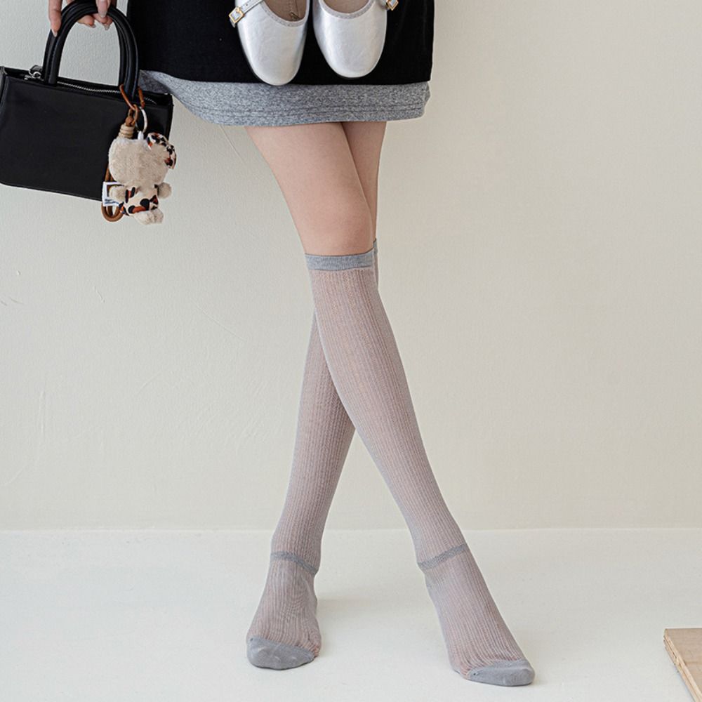 Ultra-thin Calf Long Socks Solid Color High Tube Stocking Korean Ins Mid-tube Stocking  Lady Girls