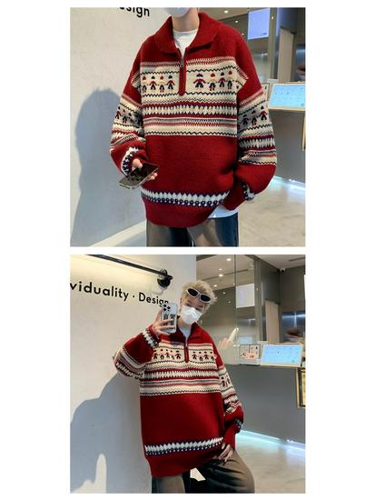 Unisex Trendy Soft Polo Neck Sweater - Retro Knit for Autumn/Winter, Perfect for Couples and Christmas.
