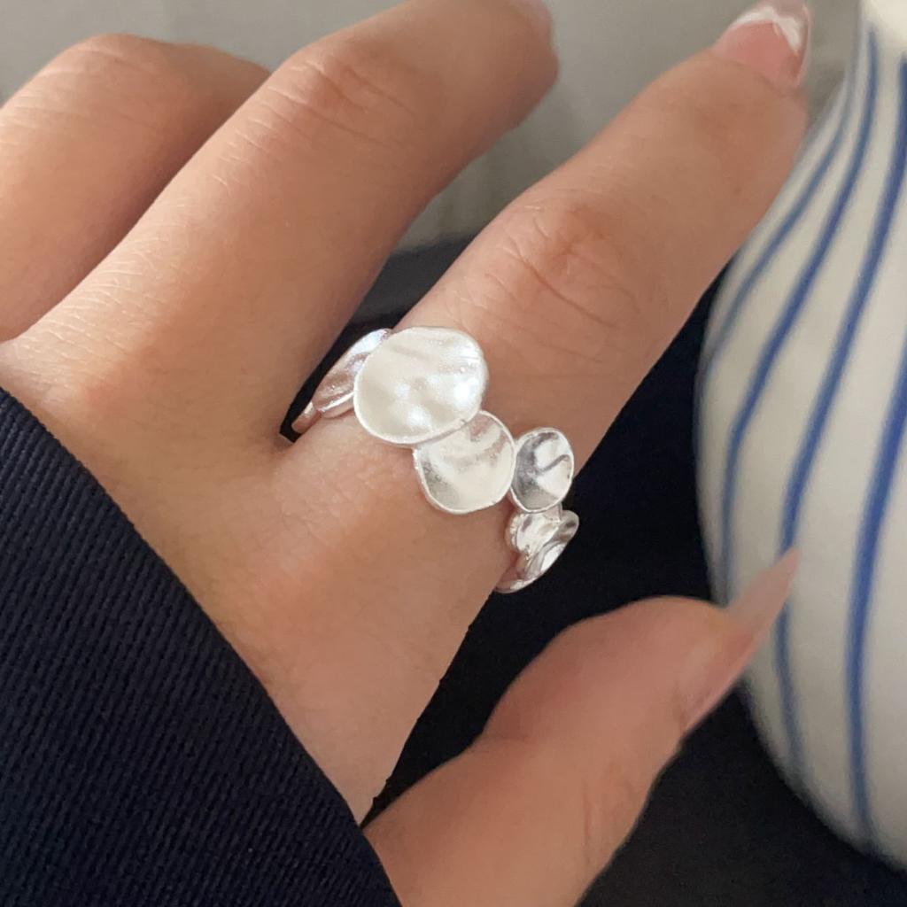 925 Sterling Silver Rings For Women Geometric Fine Jewelry Finger Adjustable Simple 3 Layers Stone Ring For Party Birthday Gift