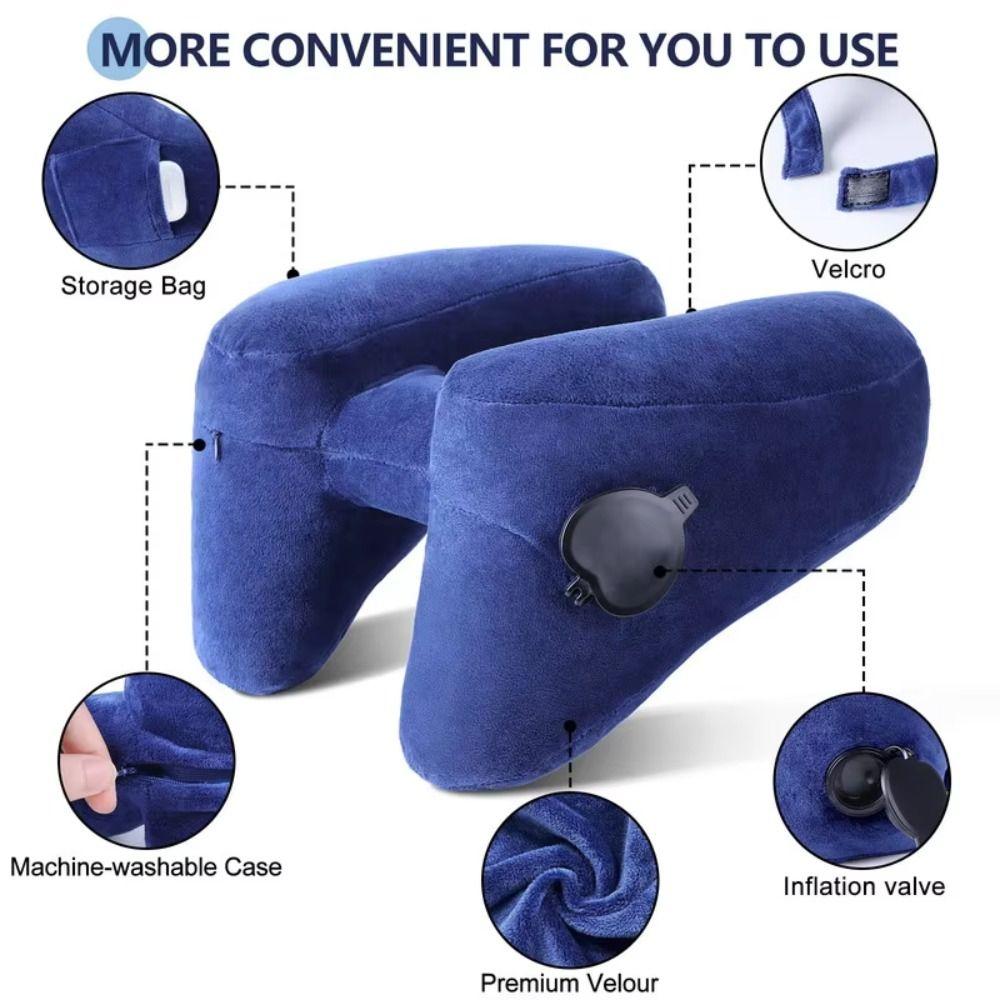 Massage Feature Inflatable Neck Pillow Soft Velour Cover Neck Support Pillow  Outdoor Travel