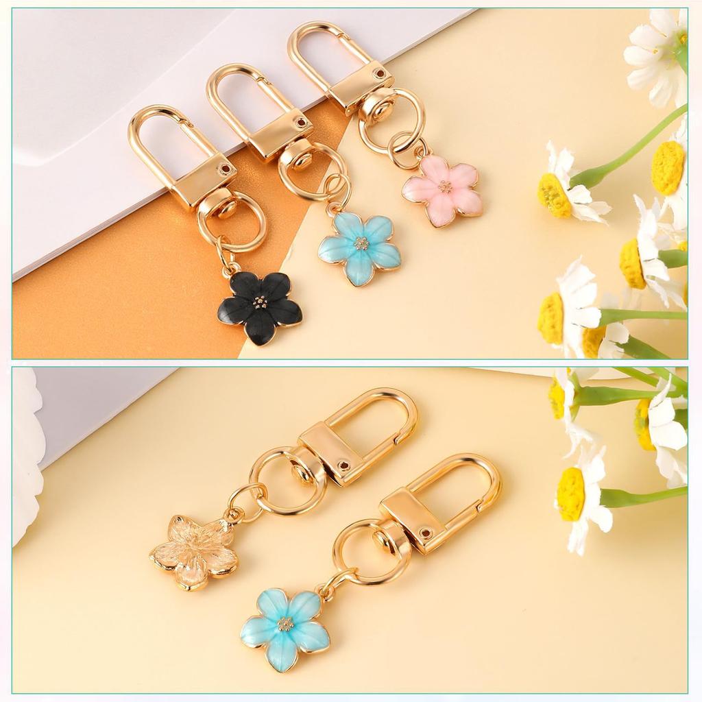 5 Pcs Creative Cherry Blossom Keychain Colorful Flower Bag Pendant Small Gift Decoration Couple Family Keychain Pendant