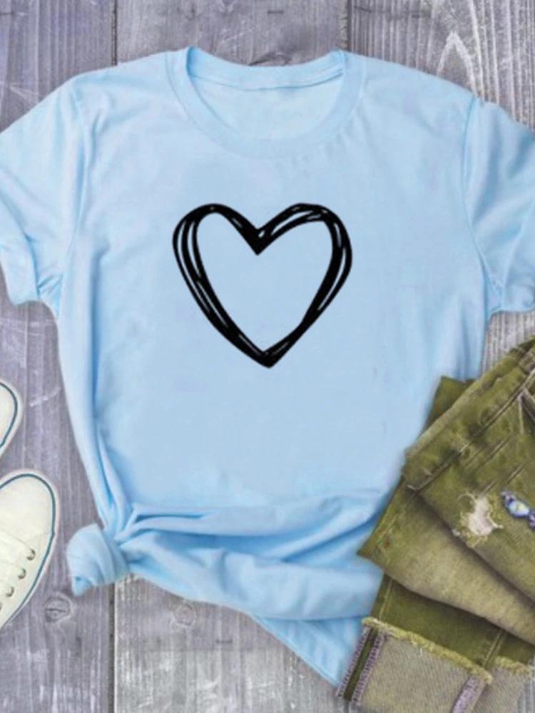 Heart Print T Shirt Women Short Sleeve O Neck Loose Tshirt Summer Women Causal Tee Shirt Tops Clothes Camisetas Mujer