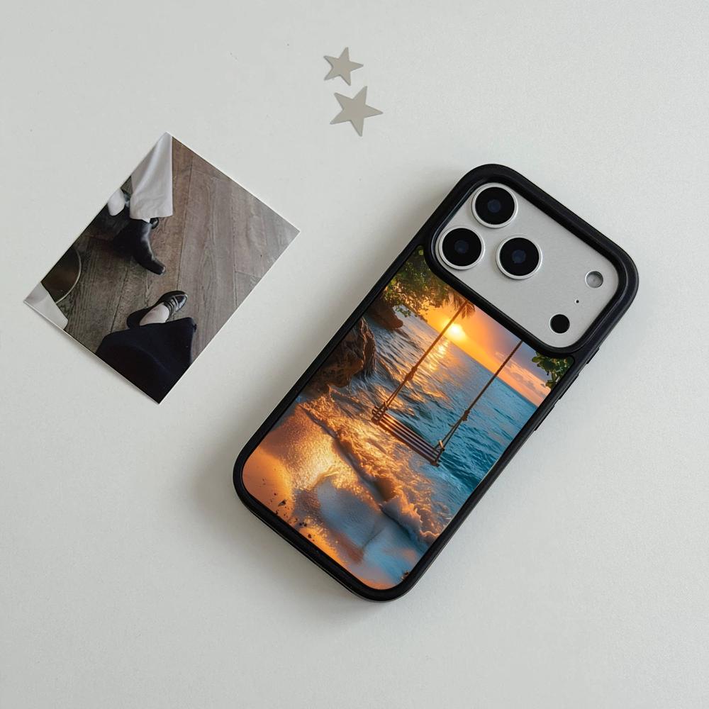 Summer Beach Scene At Sunset On Sea Palm Tree Clear Phone Case For IPhone 17 Air 16 15 14 Plus 13 12 11 Pro Max Dual Tone Hard