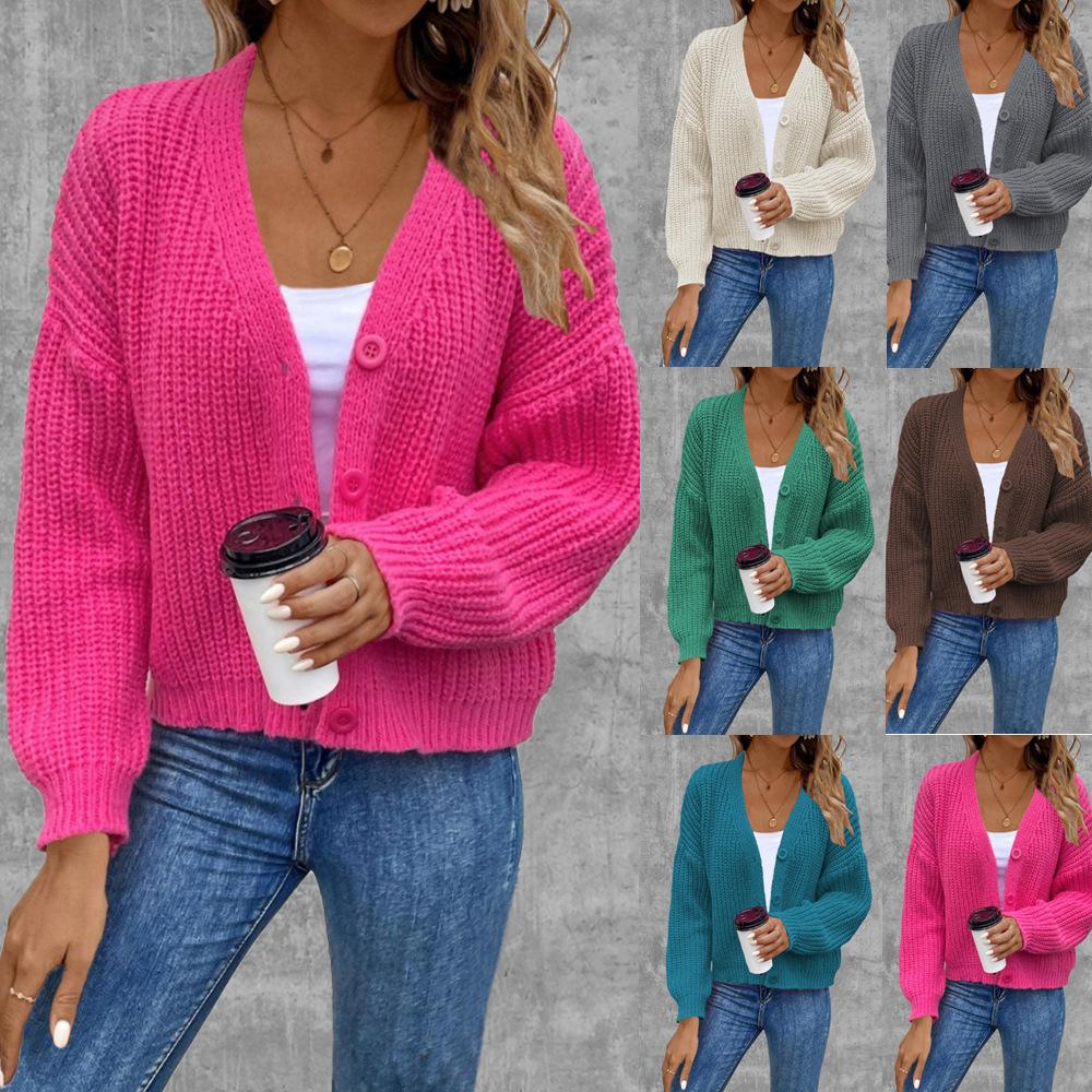 Women Autumn Winter Knitted Sweater Coats Single Breasted Long Sleeve V-neck Knitwear Cardigans Jackets