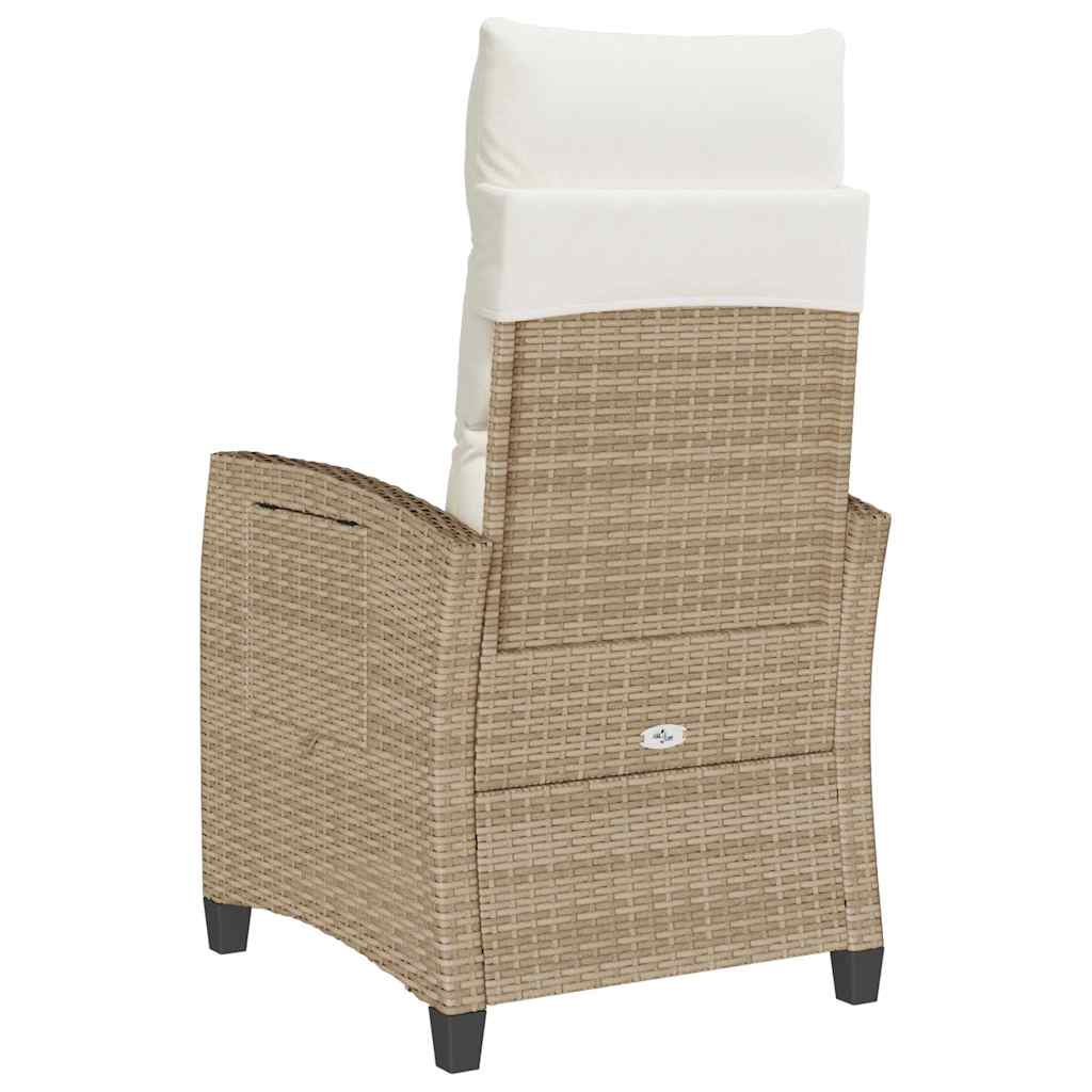 Garden Armchair with Side Table Adjustable Beige Poly Rattan