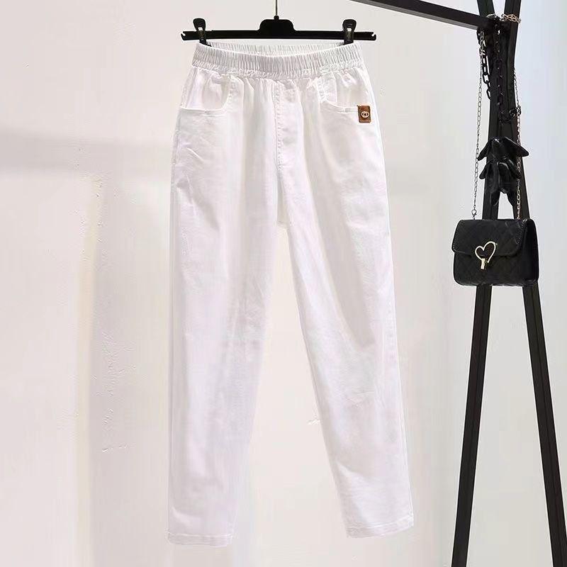 

Весна Лето Женские Джинсы с высокой посадкой Джинсовые Брюки Харлан Брюки до щиколотки Брюки до щиколотки Повседневные Брюки 3XL белый