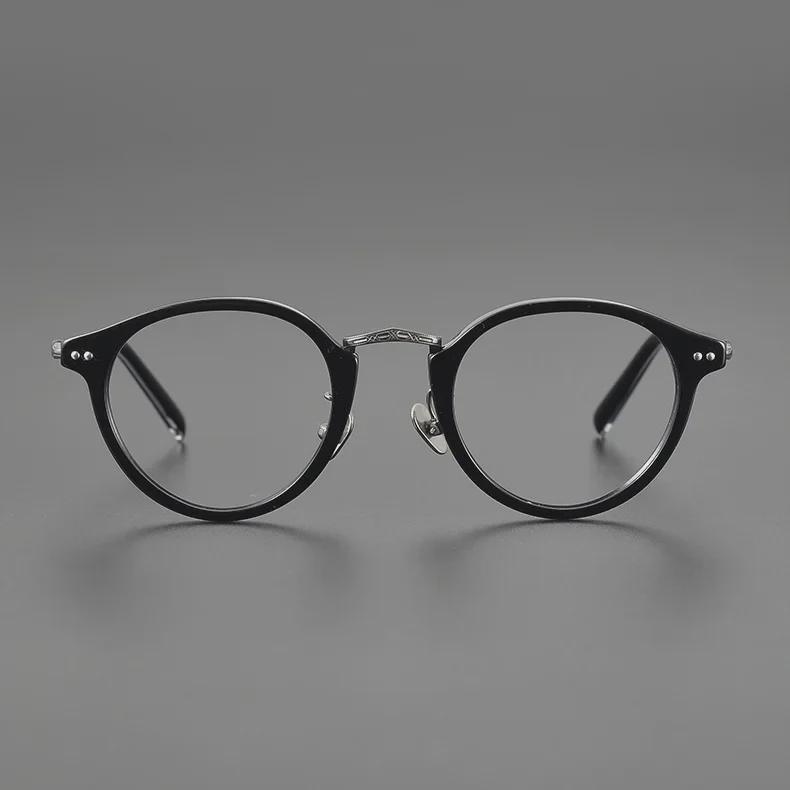 Luxurious Japanese Handmade Gold-Titanium Round Literary Style Glasses Frame for Trendy Men and Women.