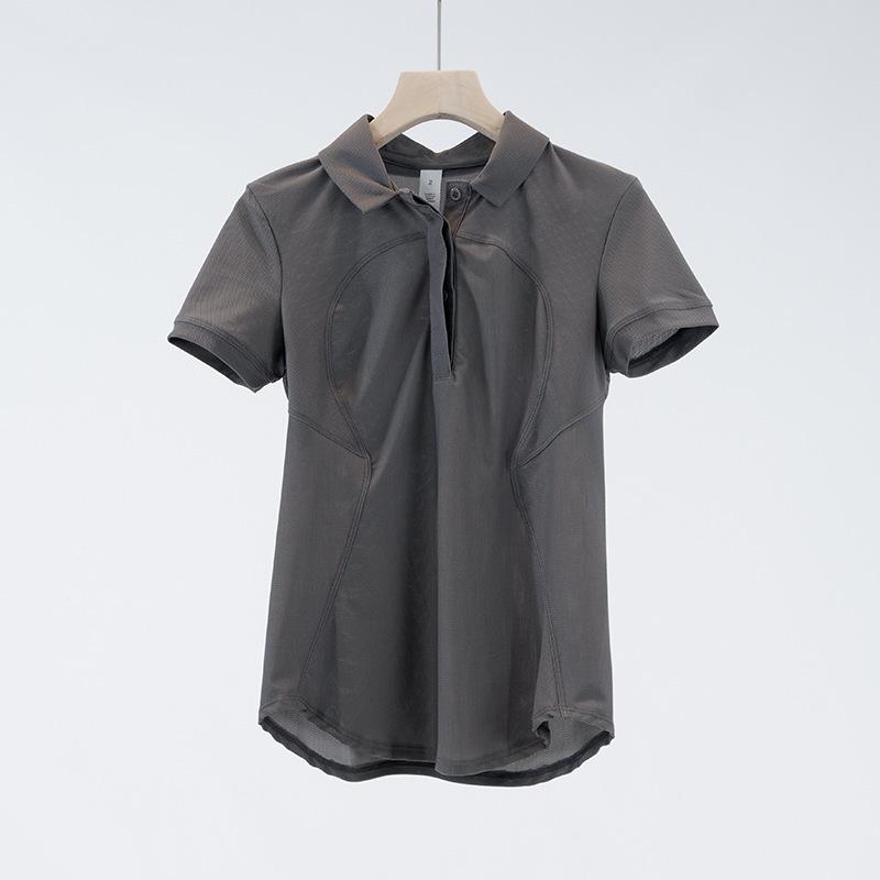 Women's Quick-Dry Polo Shirt - Breathable Moisture-Wicking Knit for Yoga & Fitness