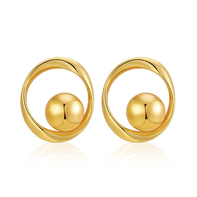 Fashion Ol Style 18k Gold Plated Round Ball Short Stud Earrings
