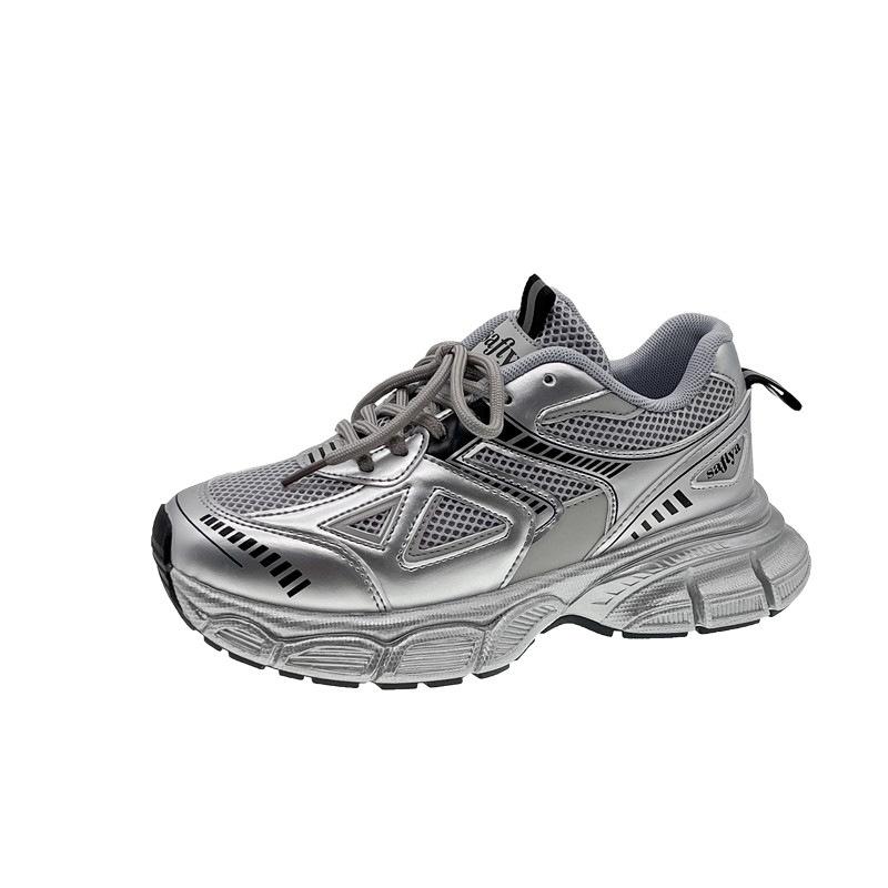 Fashion Size 36-42 Women High Heels Sneakers Casual Platform Leather Breath Mesh Tennis Athletic Shoes for Woman Lace Up 2024
