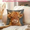 2D Flat Print Ultra Soft Short Plush Highland Cow Cute Decorative Pillow Cover, Non-Embroidered, Polyester Single-Sided Printing, Zipper Closure