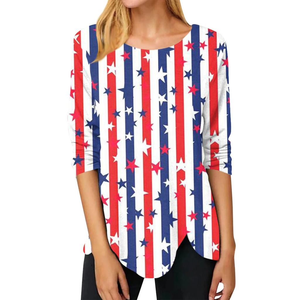 Naiste iseseisvuspäeva moodne vabaaja ümmargune kaelus, pikkade varrukatega ebakorrapärase värviga sobiv trükitud pikkade varrukatega T-särk