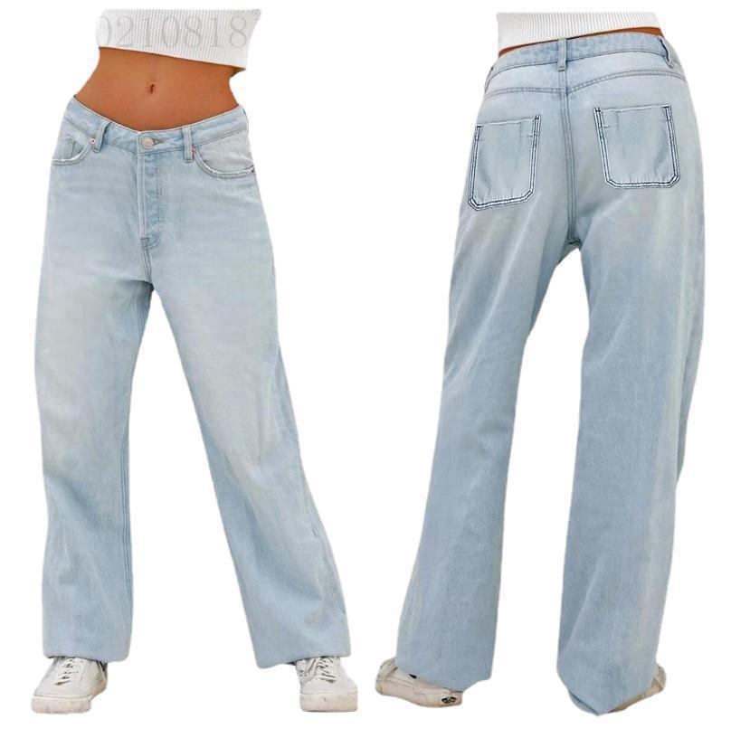 European and American Women's High Waist Loose Wide Leg Jeans