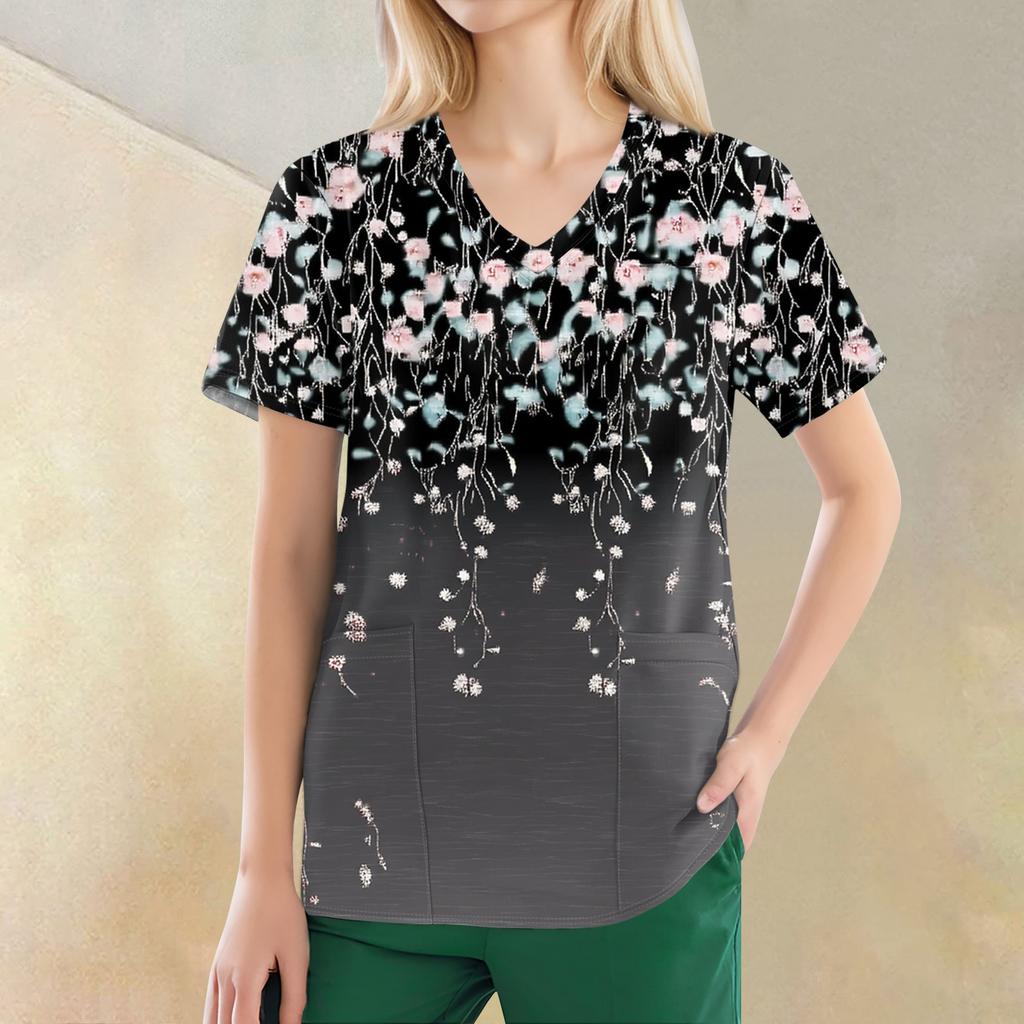 Women's V-neck Fashion Casual Printed Tops And Protective Workwear