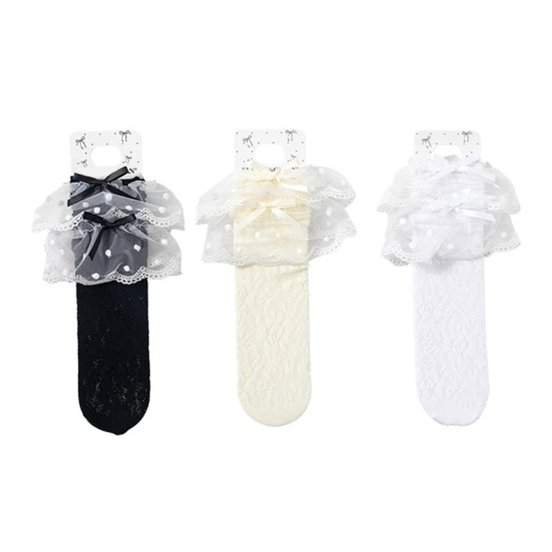 Breathable Ballet Socks for 3-13 Years Girls Feature Lovely Bowknot Design, Lovely Kids Middle Tube Socks Stackable