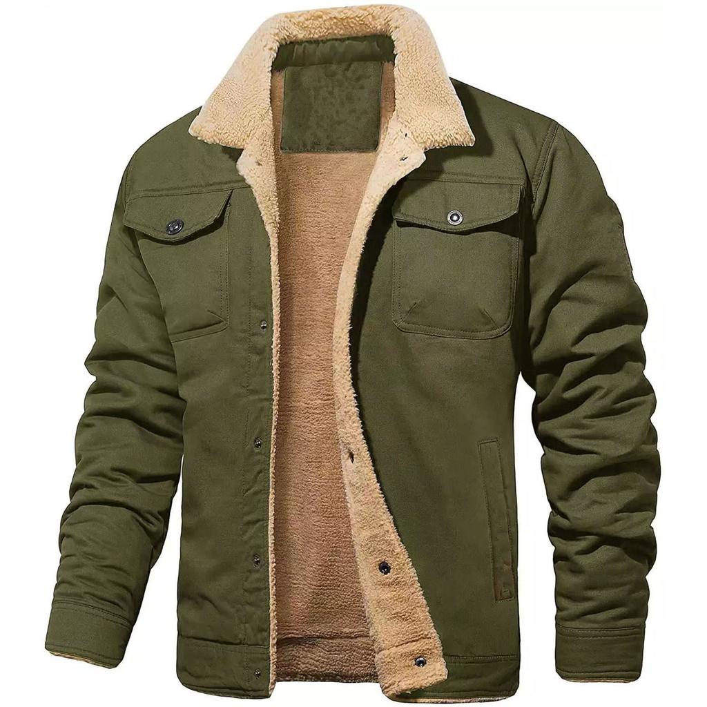 Men's Outdoor Casual Loose-Fit Fleece-Lined Cotton Work Jacket