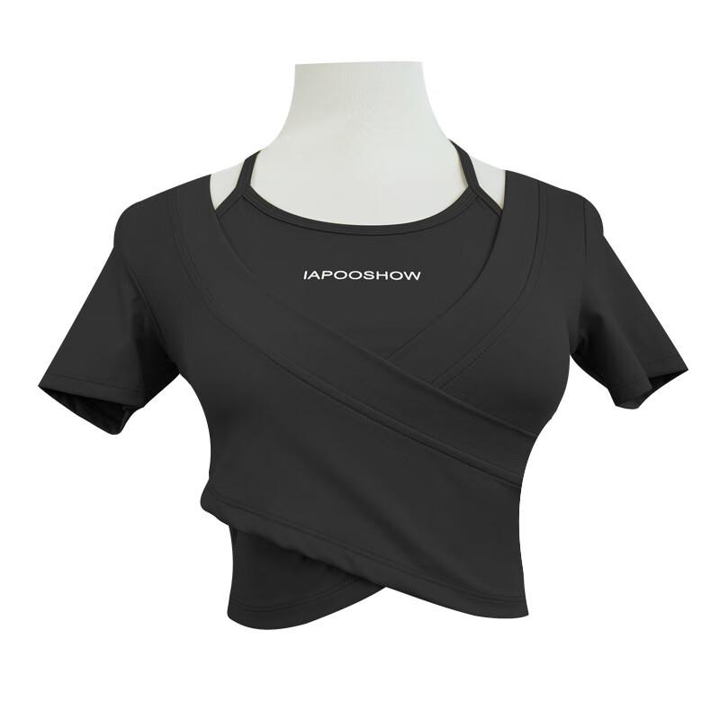 

OEING Women s Faux Two-Piece Halter Neck Quick-Dry Yoga & Pilates T-Shirt S-XL